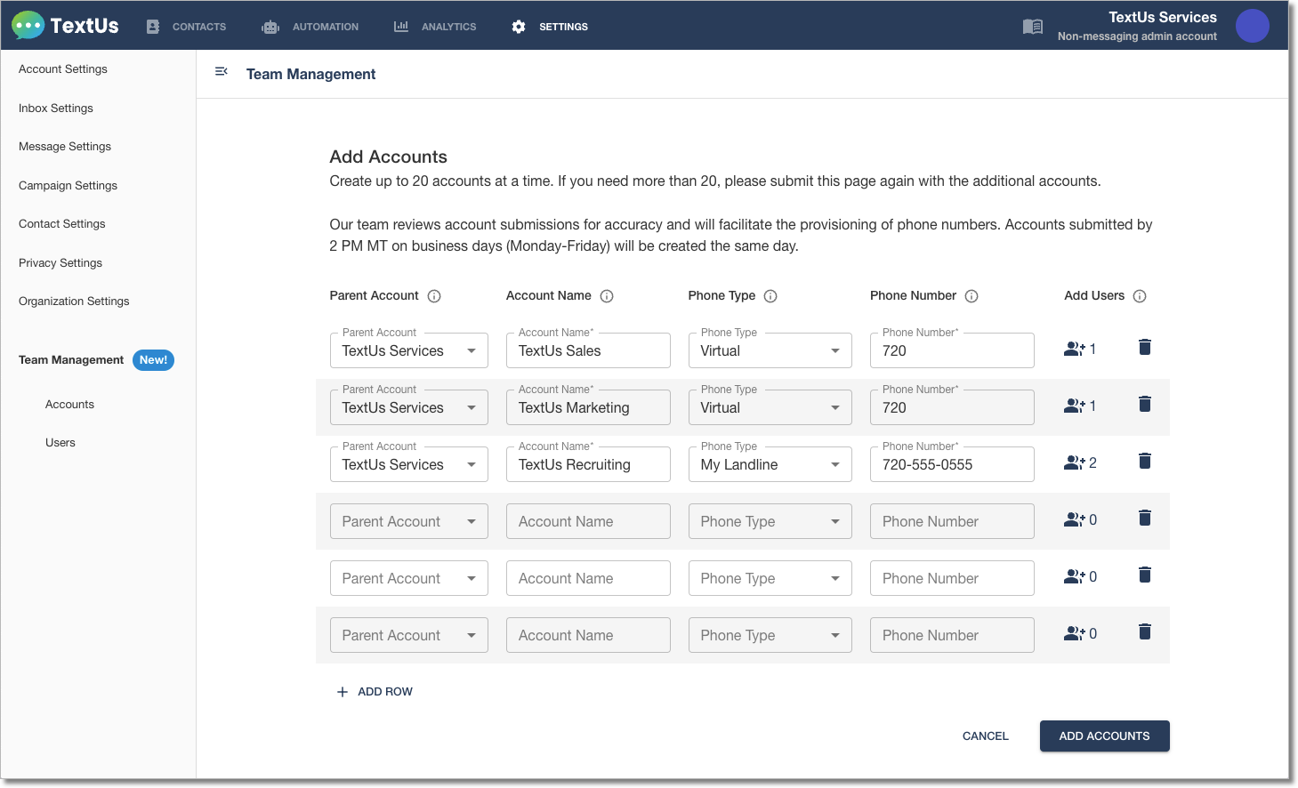 App Release: Add or Remove Messaging Accounts in the TextUs App