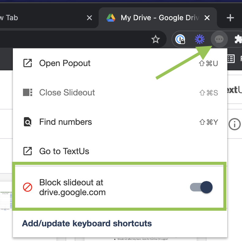How to use the TextUs Next Slideout Chrome Extension